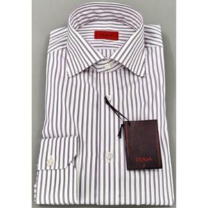 Isaia Shirt Mens 15.5 39 White Purple Stripe Regular Fit Long Sleeve Dress NWT